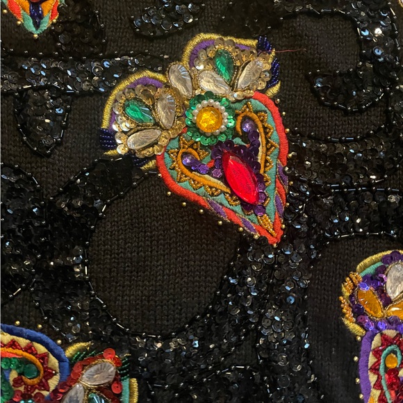 Vintage Western Connection Sequin Beaded Heart Sweater Black Ramie Cotton Size S - Picture 4 of 10